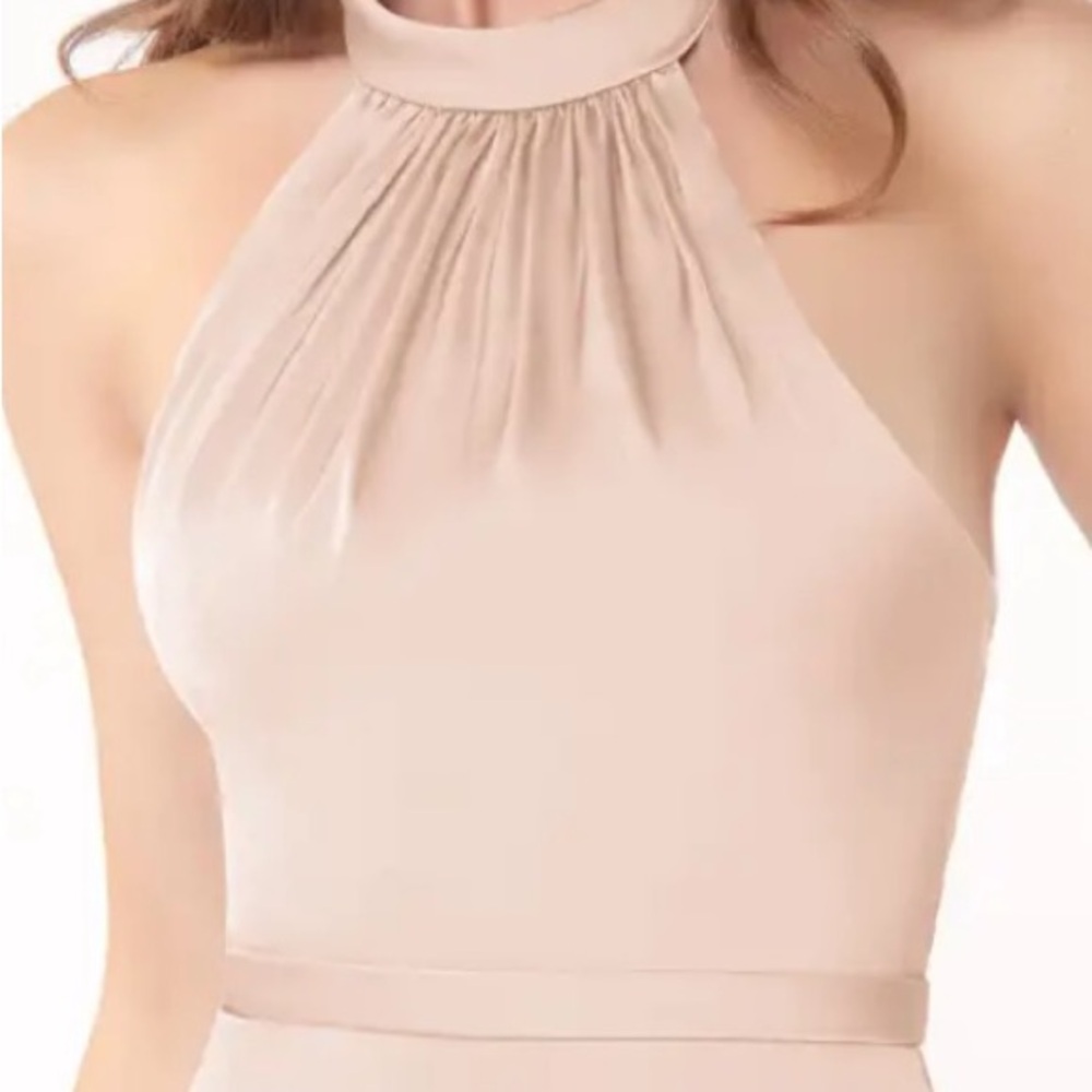 Elegant Blush Pink A-Line Halter Bow Stretch Satin Dress Sleeveless Dress